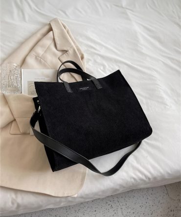 Black Vintage Corduroy Tote Bag - TORFEO