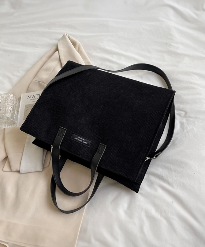 Black Vintage Corduroy Tote Bag - TORFEO