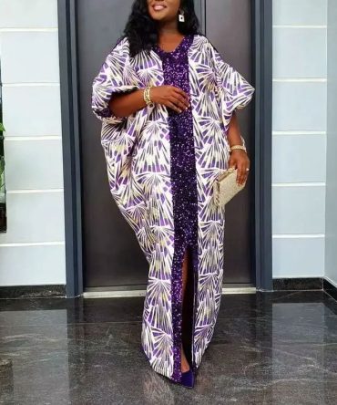 Purple Sequins Boubou Maxi Dress - TORFEO