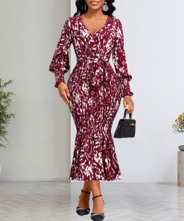 Lantern Sleeves Printed Dress - TORFEO