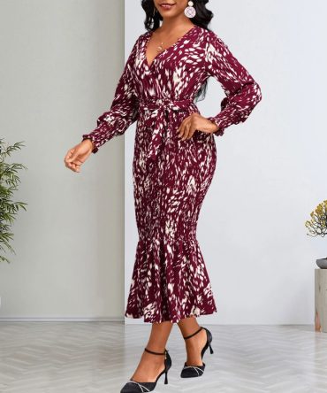 Lantern Sleeves Printed Dress - TORFEO