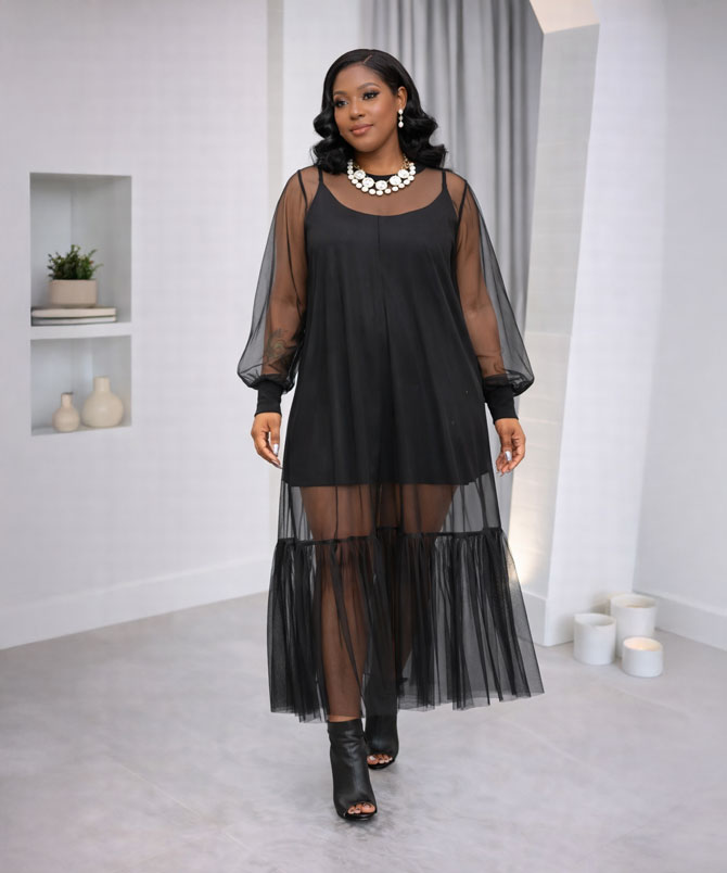 Mesh Ruffles Two-Piece Dress - TORFEO