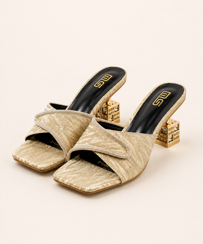 Open Toe Rhinestone Heels - TORFEO