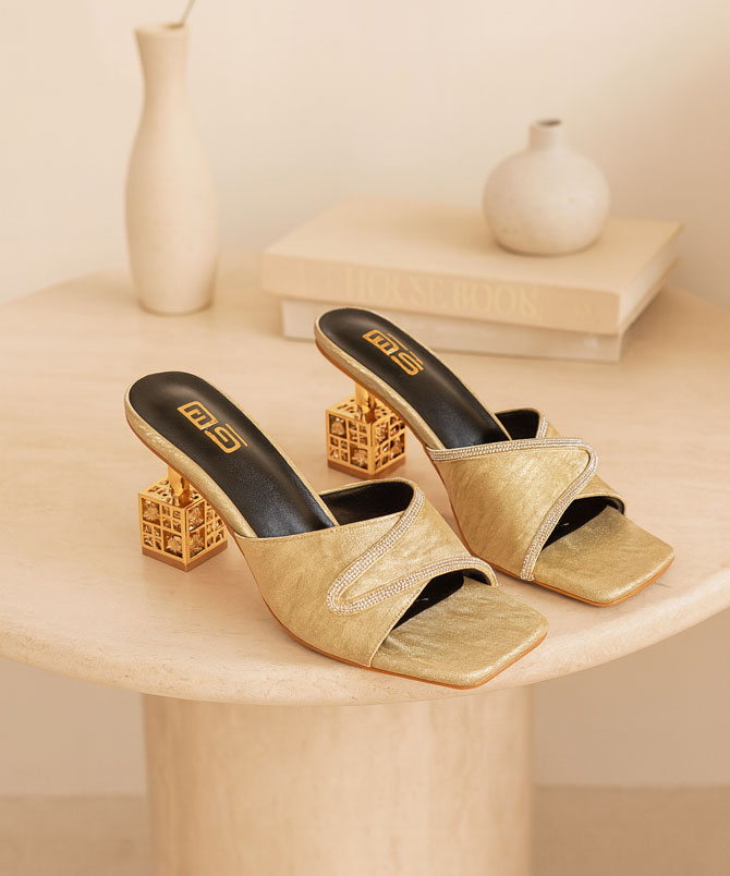 Open Toe Rhinestone Heels - TORFEO