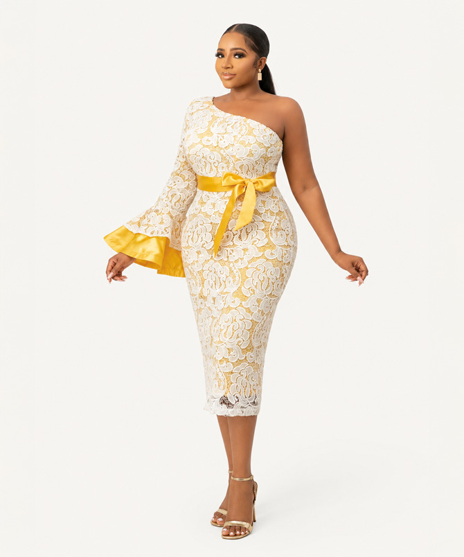 Lace One Shoulder Dress - TORFEO