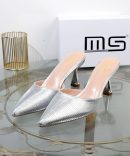 Silver Pointed Toe Heel Mules - TORFEO