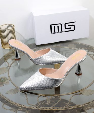 Silver Pointed Toe Heel Mules - TORFEO