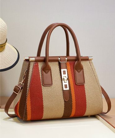 Red Contrasting Striped Handbag - TORFEO