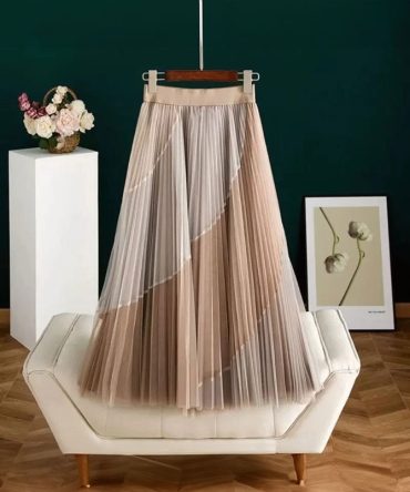 Nude Mesh Pleated Skirt - TORFEO