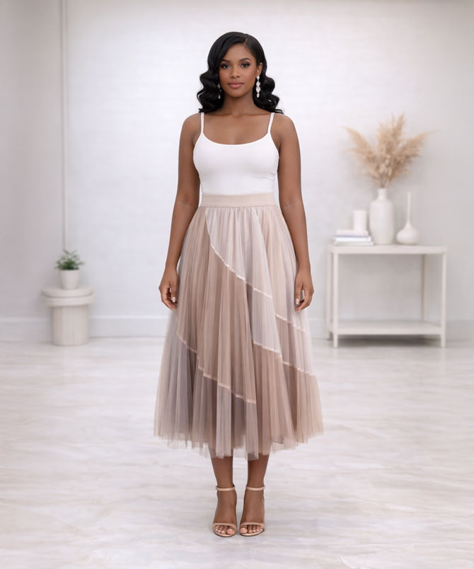 Mesh Pleated Skirt - TORFEO