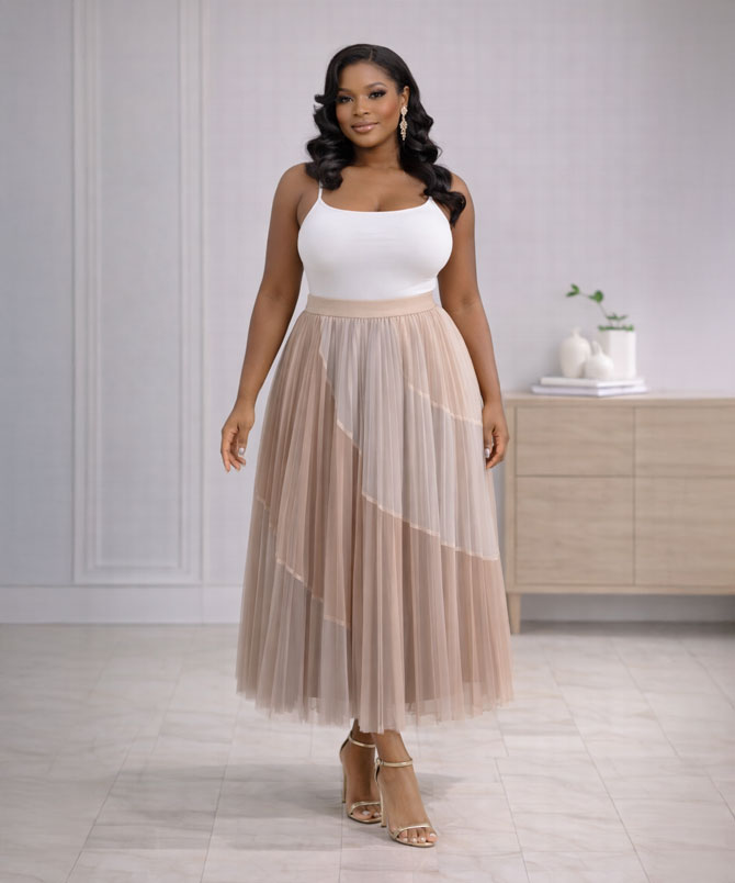 Mesh Pleated Skirt - TORFEO