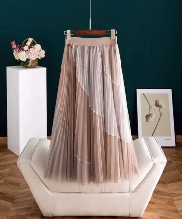 Nude Mesh Pleated Skirt - TORFEO