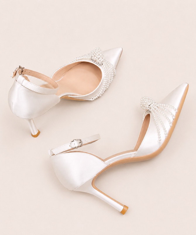 String Pearls White Shoes - TORFEO