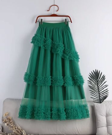 Green Tulle A-Line Skirt - TORFEO