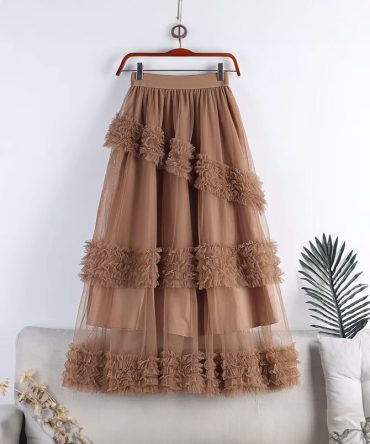 Brown Tulle A-Line Skirt - TORFEO