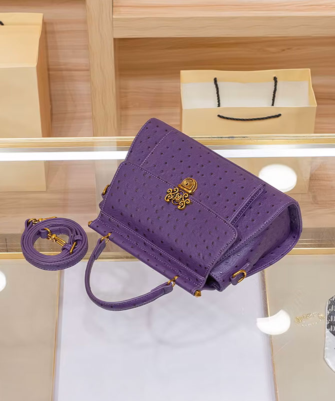 Amethyst Ostrich Handbag - TORFEO