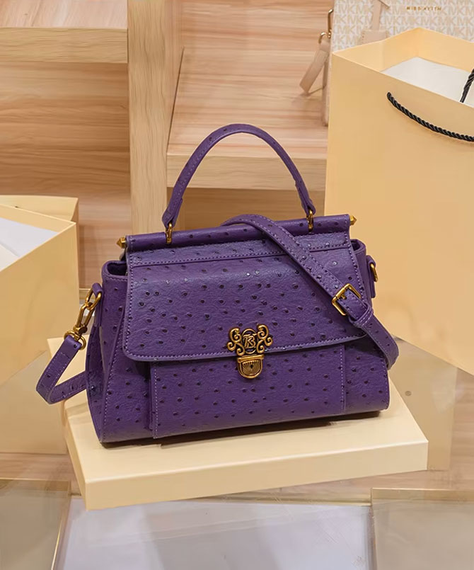 Amethyst Ostrich Handbag - TORFEO