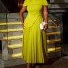 Citrine Capelet Pleated Dress - TORFEO