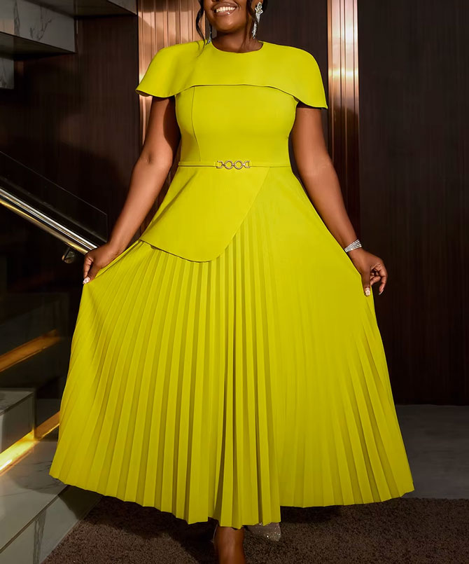 Citrine Capelet Pleated Dress - TORFEO