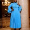 Sky Blue Sapphire Grace Pleated Dress - TORFEO