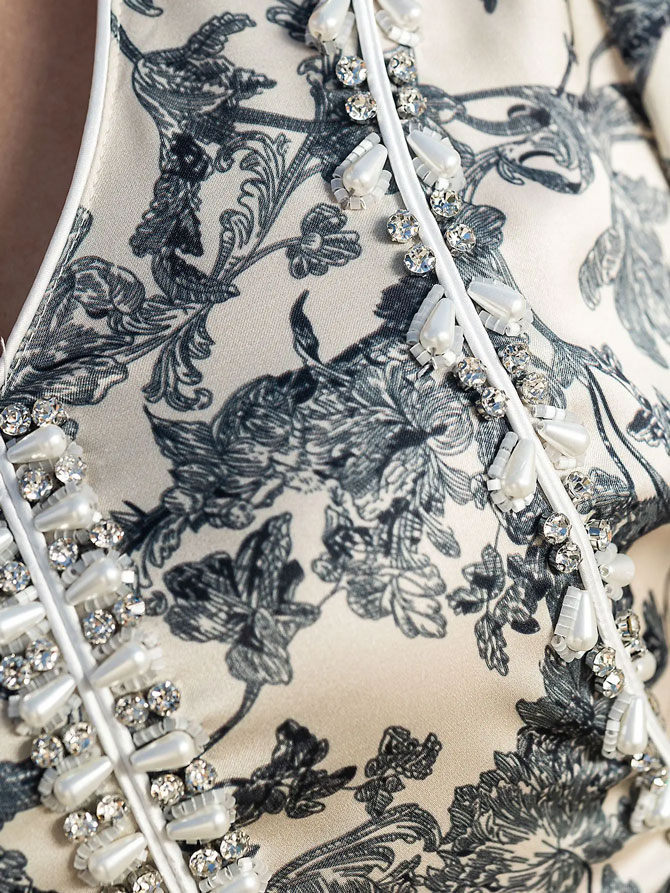 Pearls and Crystal Embellishment on the maxi dress
