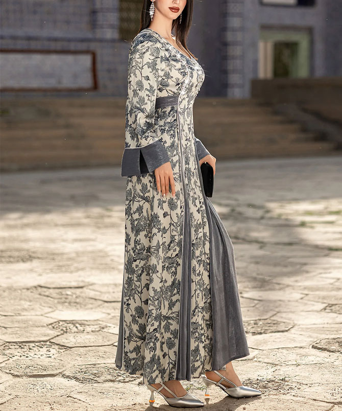 Side of Valencia Embellished Maxi Dress Shoes the sleeves slit - TORFEO