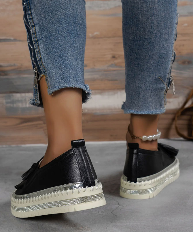 Black Glimmer Luxe Loafers - TORFEO