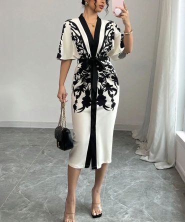 Noir Print Midi Dress - TORFEO