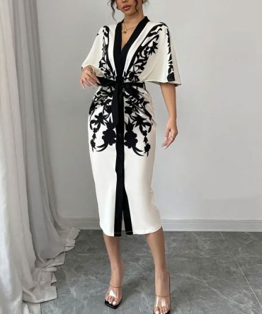 Noir Print Midi Dress - TORFEO