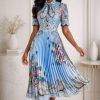 Floral Elegant Pleated Dress - TORFEO
