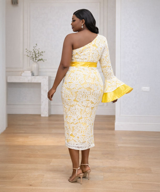 Lace One Shoulder Dress - TORFEO