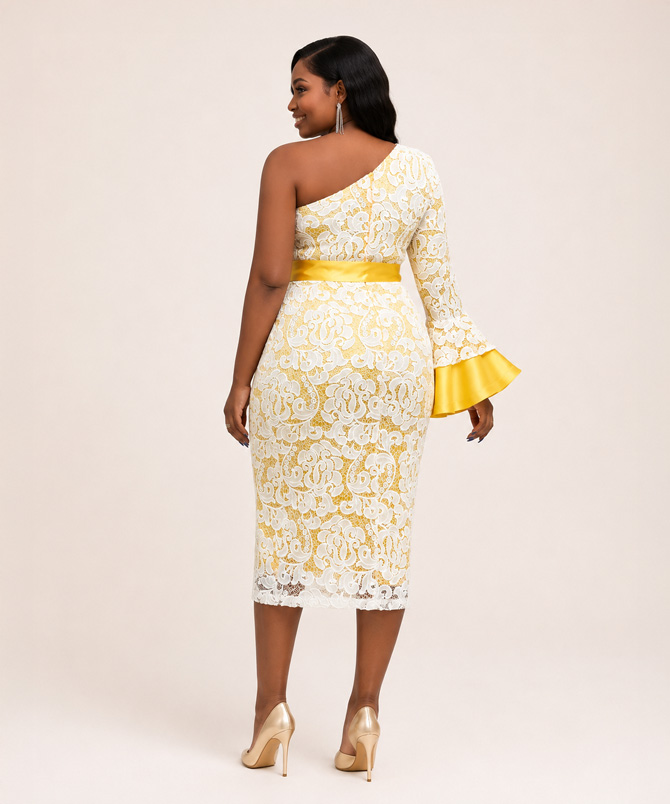 Lace One Shoulder Dress - TORFEO