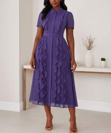 Ruffles Chiffon Midi Dress - TORFEO