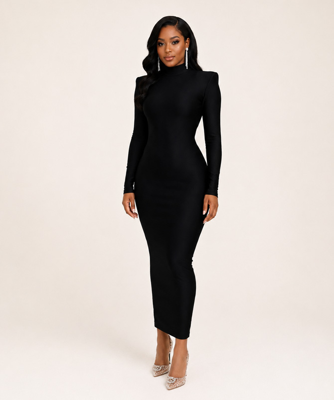 The Rhea Dress in Black - TORFEO