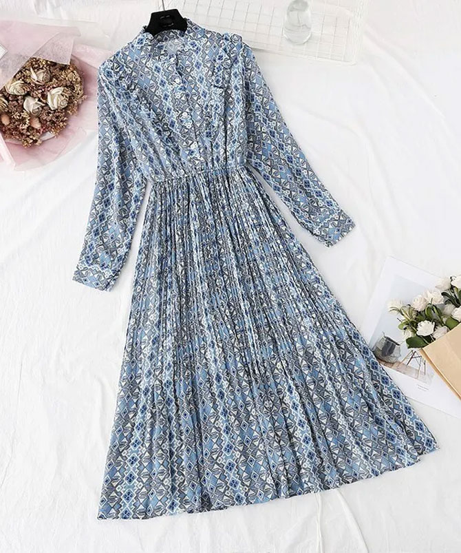 Vintage Print Chiffon Dress - TORFEO