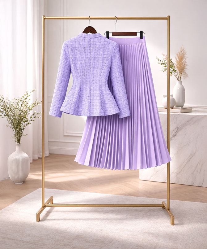 Back view of the Modern Heiress Set hanging on a rack - TORFEO