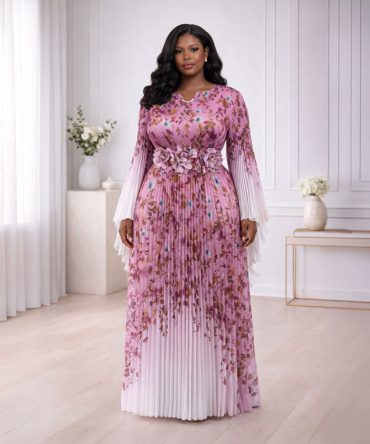 Pink Petal Pleated Maxi Dress - TORFEO