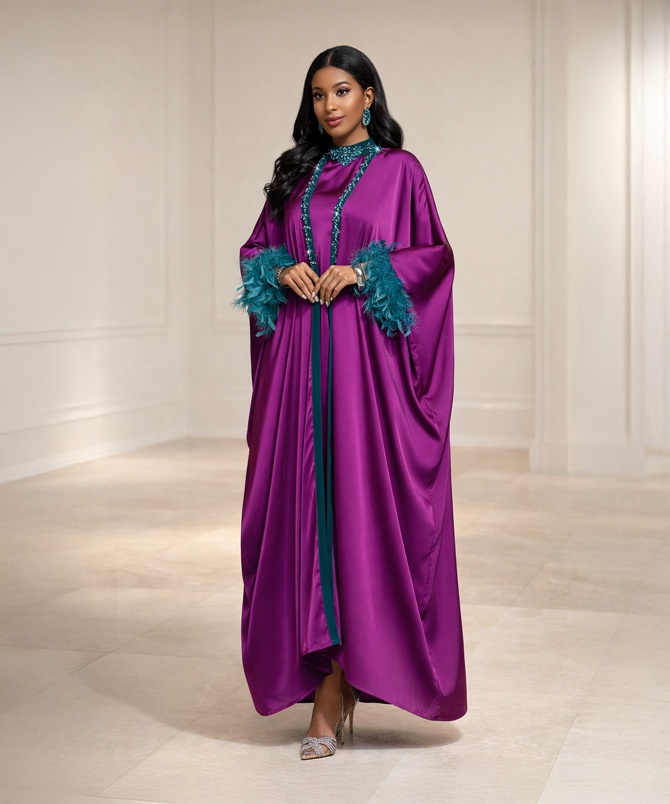 Amethyst Feather Abaya Set - TORFEO