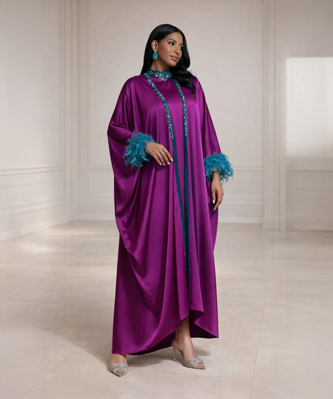 Amethyst Feather Abaya Set - TORFEO