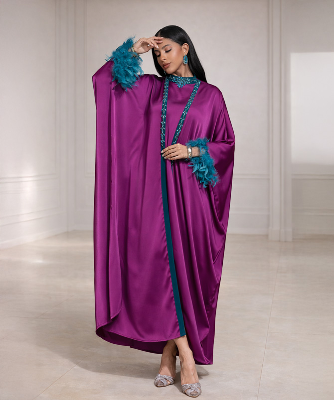 Amethyst Feather Abaya Set - TORFEO