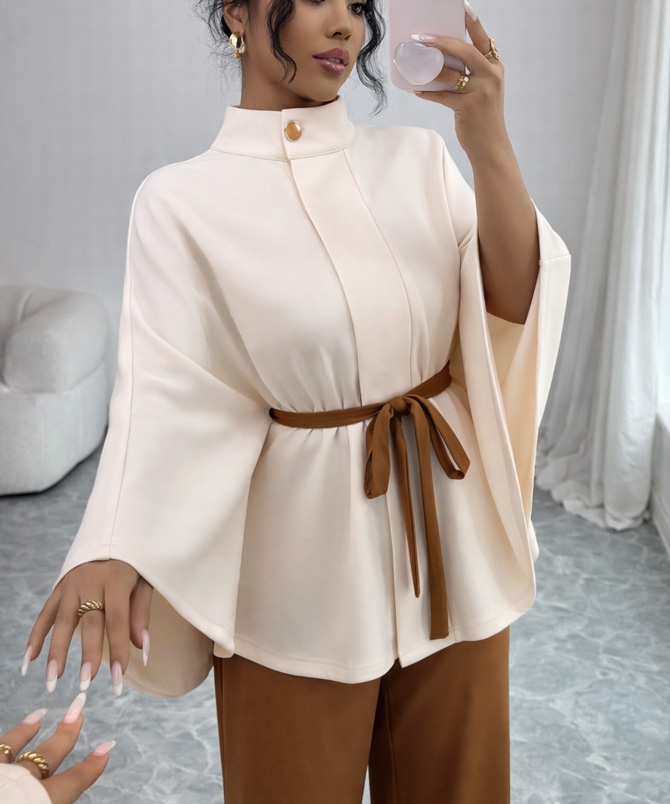 Ivory Aura Cape Set in a Mirror selfie - TORFEO