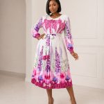 Pleated Print Midi Dress