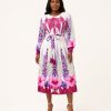Rose Pink Pleated Print Midi Dress - TORFEO