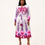 Pleated Print Midi Dress