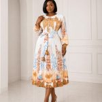 Pleated Print Midi Dress