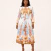 Khaki Pleated Print Midi Dress - TORFEO