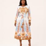 Pleated Print Midi Dress