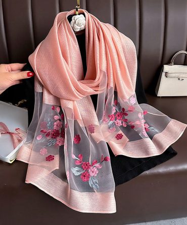 Blush Pink Blossom Embellished Scarf - TORFEO