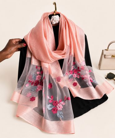 Blush Pink Blossom Embellished Scarf - TORFEO