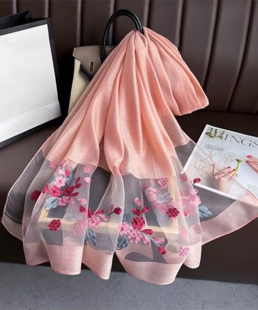 Blush Pink Blossom Embellished Scarf - TORFEO